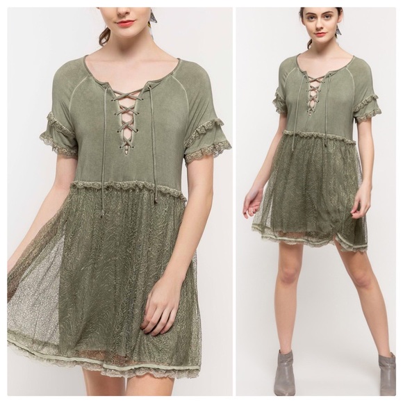 Sophia Boho Burnout Olive Green Dress - Picture 8 of 10